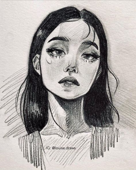 Portraits Pencil Sketch, Pen Portraits Sketches, Creative Portrait Drawing Ideas, Portrait Reference Drawing Sketch, Pen Drawing Ideas Easy, Pen Art Drawings Simple, Anime Pen Art, Simple Sketchbook Ideas, Pen Art Portrait