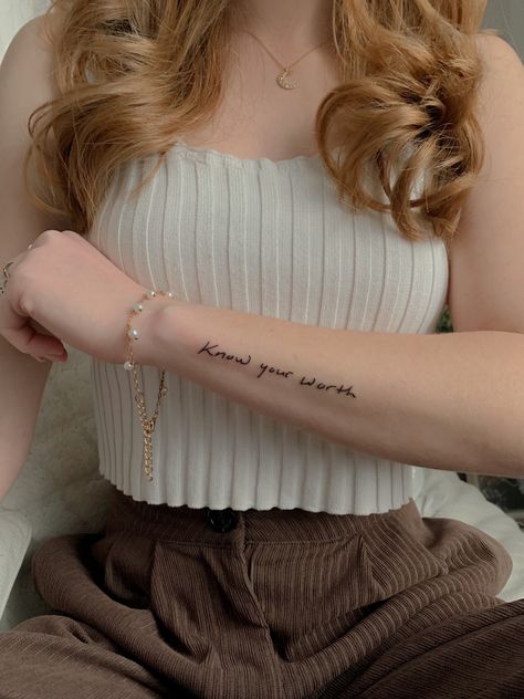 Delicate
Minimalistic 
Dainty
Tattoo 
Word tattoo Tattoos Self Worth, Positive Tattoos For Women Inspirational Quotes, Self Affirmation Tattoos, Tattoo For Confidence, Tattoos For Confidence, Self Confidence Tattoo For Women, Confident Tattoo Ideas, Tattoo Affirmations, Be Positive Tattoo