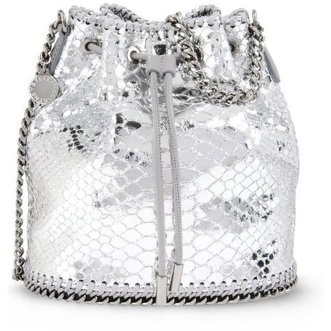 Stella Mccartney Silver Falabella Metallic Alter Snake Bucket Bag ($450) ❤ liked on Polyvore featuring bags, handbags, shoulder bags, purses, silver, snake print purse, white bucket bags, man bag, silver metallic handbags and silver purse Stella Mccartney Purse, Snake Purse, Stella Mccartney Handbags, Python Handbags, Silver Outfits, Silver Handbag, Metallic Handbags, Silver Purses, White Shoulder Bag