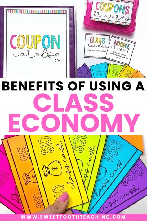 Struggling with classroom management can be tough. If you're looking for classroom management ideas, try a class economy system which allows your students to earn money and classroom economy rewards. This classroom management strategy gives students practice with real-world math skills and teaches them leadership qualities. Plus, it saves you money! Learn more reasons why the class economy system is such a powerful classroom management tool to use in the classroom in my blog post. Classroom Economy System 2nd Grade, Classroom Economy Rewards, Classroom Economy System Elementary, 3rd Grade Behavior Management System, Ticket Behavior System Classroom, Fourth Grade Classroom Management, Class Economy System, Middle School Reward System, Classroom Passes Ideas