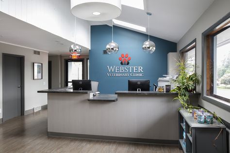 Webster Veterinary Clinic - Jason Longo Interior Design Veterinary Clinic Design Receptions, Animal Clinic Design, Vet Clinic Design, Vet Reception, Vet Office Decor, Lobby Designs, Barn Remodel, Vet Office, Animal Clinic