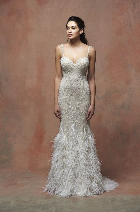 EF707 Anya Mermaid Wedding Dress by Enaura Bridal - WeddingWire.com Wedding Dress Feathers, Dress Feathers, Enaura Bridal, Wedding Dress With Feathers, Dress With Feathers, Wedding Dress Photos, Feather Skirt, Wedding Dress Pictures, Gown Photos