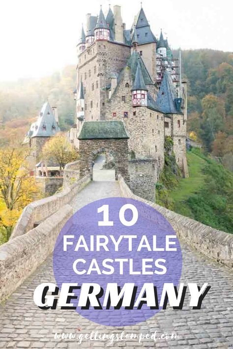 10 castles in Germany you can't miss. Travel to the countryside to witness history and the German culture right in front of your eyes. Visit Eltz Castle in the German woods or the Neuschwanstein Castle that served as a model for Sleeping Beauty's Castle in Disneyland. | Getting Stamped - Couple #Travel & #Photography #Blog #Germany Germany Castle Aesthetic, German Castles Neuschwanstein, Castles In Austria, Best Castles In Germany, Germany Travel Winter, Germany Castles Neuschwanstein, Castles Europe, Castles In Germany, Eltz Castle