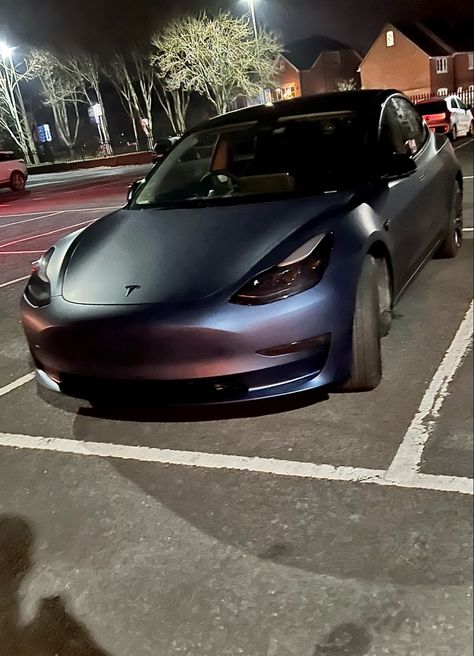 Blue Tesla Aesthetic, Tesla Wallpaper Iphone, Tesla Colors, Tesla Wrapped, Tesla Model Y Wrap, Matte Black Tesla, Tesla Model 3 Wrap, Tesla Aesthetic, Model 3 Tesla