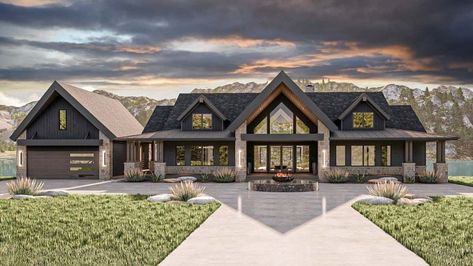 Modern Transitional House Plans, Transitional House Plans, Barn Plan, Lake House Plans, Modern Mountain, One Story Homes, Modern Transitional, Transitional House, Mountain Retreat