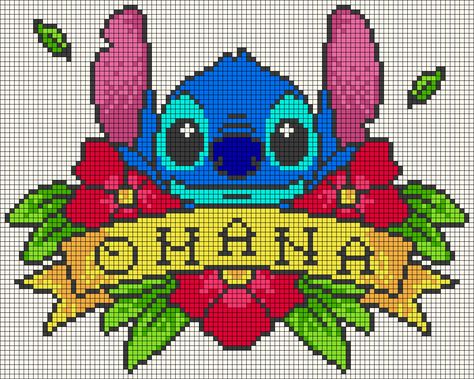 Alpha pattern #115047 | BraceletBook Ohana Cross Stitch, Lilo And Stitch Cross Stitch Pattern Free, Lilo And Stitch Alpha Pattern, Disney Stitch Cross Stitch Pattern, Bead Tapestry Patterns, Lilo And Stitch Pixel Art, Pixel Graph Crochet Chart, Lilo And Stitch Crochet Pattern Free, Plastic Canvas Stitches Patterns