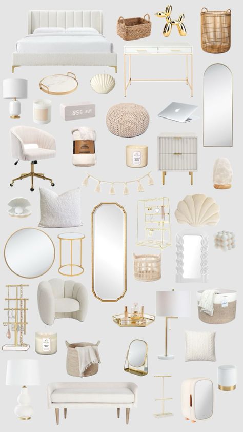 Cute Accent Walls, Gold Room Decor Bedroom, Rum Inspo, Room Wishlist, White Room Decor, Luxury Room Bedroom, Room Redesign, Preppy Room Decor, Preppy Room