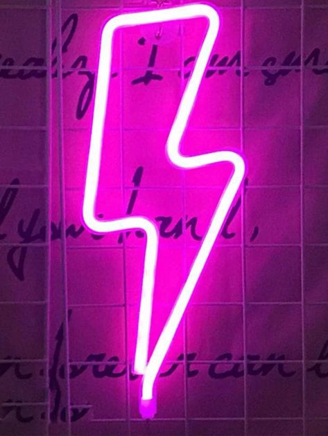 Neon Lightning Shaped Wall Lamp | SHEIN USA Purple Wall Decor, Neon Wall Signs, Neon Lamp, Wall Decor Lights, Bedroom Wall Collage, Lit Wallpaper, Neon Aesthetic, Purple Walls, Neon Wallpaper