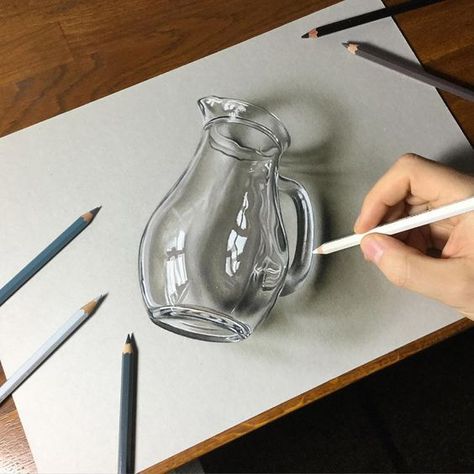 How To Draw Glass And Transparent Objects – Learn More - Bored Art Pencil Drawing Tutorials, Marcello Barenghi, 3d Pencil Drawings, Realistic Pencil Drawings, 3d Art Drawing, Seni 3d, Animale Rare, 3d Drawings, Amazing Drawings