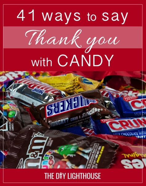 41 Ways to Say THANK YOU with Candy   Are you needing to show a little appreciation? We’ve all got someone we need to thank. You may need to give a big thank you to a teacher who went above and beyond for you, a coach who mentored you all season, or your coworkers who made that J-O-B survivable. Or, you may feel the need to show some thanks for the little things… thanking a neighbor who shoveled your driveway, the guy at the grocery store who’s always smiling, or your hairdresser for the cut... Appreciation Gifts For Medical Staff, Small Appreciation Gifts, Staff Games, Associate Appreciation, Candy Bar Sayings, Choclate Bar, Candy Puns, Candy Messages, Warriors Football