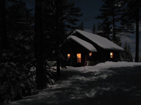 Snow cabin night outdoors winter trees woods snow cabin Nature, Tumblr, Snowy Cabin In The Woods, Snowy Cabin, Snow Cabin, Alternative Housing, Snowy Woods, Cabin Aesthetic, Cabin In The Mountains