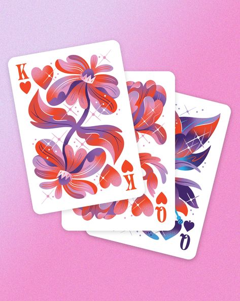 Glittering Flowers Playing Card Deck by Jordan Kay on Dribbble Creative Playing Cards Design, Deck Of Cards Design Ideas, Flower Playing Cards, Playing Cards Design Illustration, Illustrated Playing Cards, Playcards Designs, Deck Of Cards Design, Card Deck Design, Painting Playing Cards