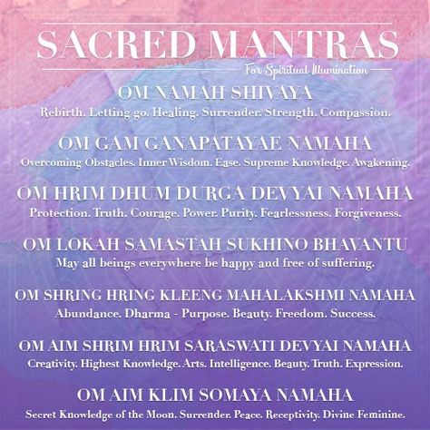 Sacred Mantras for Spiritual Illumination | www.bindiyoga.ca Vedic Mantras Sanskrit, Meditation Mantras Sanskrit, Transcendental Meditation Mantra, Mantras For Meditation, Meditation Mantras Affirmations, Om Gam Ganapataye Namaha, Sound Vibration, Sanskrit Language, Buddhist Wisdom