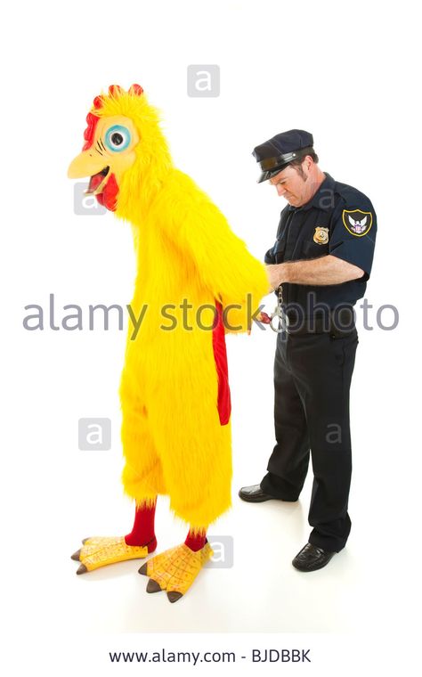 Man Dressed As A Chicken Is Being Placed In Handcuffs By A Police Stock Photo, Picture And Royalty Free Image. Pic. 28568503 Thrifting Vintage, Stock Photos Funny, Funny Poses, Png Stickers, Stickers Png, Draw The Squad, Silly Photos, Png Graphics, Silly Images