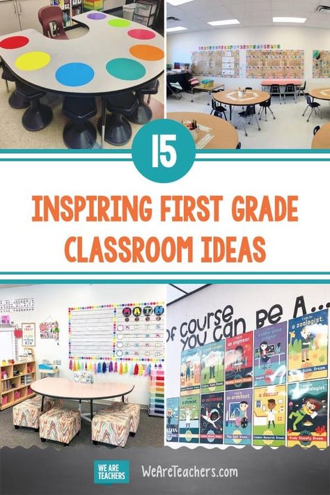 Looking for first grade classroom decor ideas? We've compiled a fantastic list of real-life classroom designs to help you feel inspired! #classroom #classroomideas #classroomsetup #supplies #teaching #teacher #classroomdecor #firstgrade 1st Grade Classroom Organization, First Grade Decor, 1st Grade Classroom Management, Grade 1 Classroom Decor, First Grade Classroom Management, First Grade Classroom Decor, Classroom Whiteboard Organization, First Grade Themes, First Grade Books