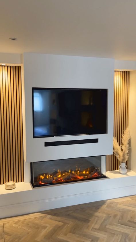 Media Wall For Living Room, Media Wall Living Room Interior Design, Fire Place Media Wall, Media Wall Tv Lounge, Tv Wall Ideas With Electric Fireplace, Media And Fireplace Wall, Walls Design Living Room, House Interior Tv Wall, Feature Wall In Living Room Ideas