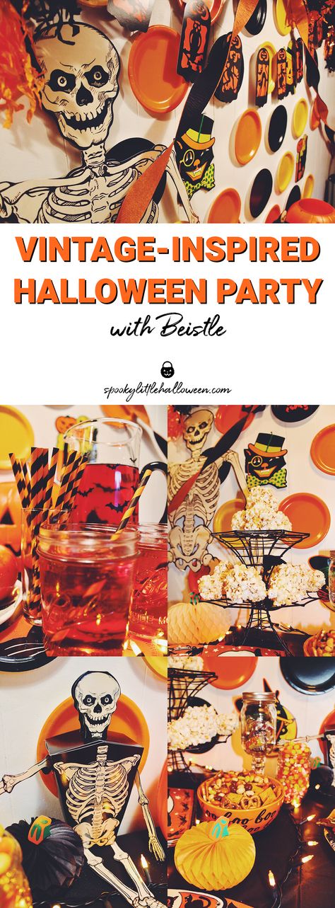 Old Time Halloween Decorations, Classic Halloween Party Ideas, Classic Monsters Halloween Party, 60s Halloween Party, Old Fashioned Halloween Party, Vintage Halloween Birthday Party, 80s Halloween Party Decorations, Vintage Halloween Party Decorations, Vintage Halloween Party Aesthetic