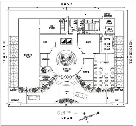 Mall Entrance Design Architecture, Hotel Reception Plan, Plan For Restaurant, Hotel Design Concept, Hotel Lobby Floor Plan, Lobby Floor Plan, Hotel Project Architecture, Lobby Plan, Parking Plan