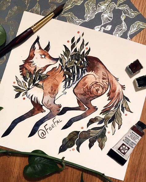 Creative Character Design Ideas, Animal Drawing Aesthetic, Cool Oc Ideas, Traditional Art Ideas, Dark Creature Art, Weird Animal Drawings, Therian Drawing Ideas, Fox With Antlers, Cool Animal Drawings