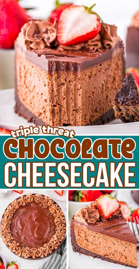 The best Chocolate Cheesecake recipe you'll ever try! This decadent dessert combines an Oreo crust, creamy chocolate cheesecake and silky ganache topping that chocolate lovers will find entirely irresistible. This showstopper of a dessert is easier than you think and will satisfy even your biggest chocolate craving! | MomOnTimeout.com Study Meals, Best Chocolate Cheesecake, Jello Cheesecake, Oreo Torte, Healthy Desert, Creamy Chocolate Cheesecake, Chocolate Cheesecake Recipe, Crisp Desserts, Cake Recipies