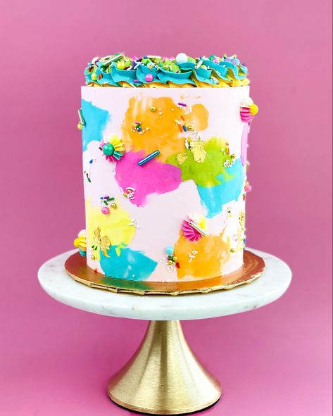 Birthday Cake Bright Colors, Bright Colored Birthday Cake, Kidz Bop Birthday Party Cake, Festival Birthday Cake, Neon Cake Ideas, Neon Party Cake, 80s Birthday Cake, Bright Birthday Cakes, Neon Birthday Cakes