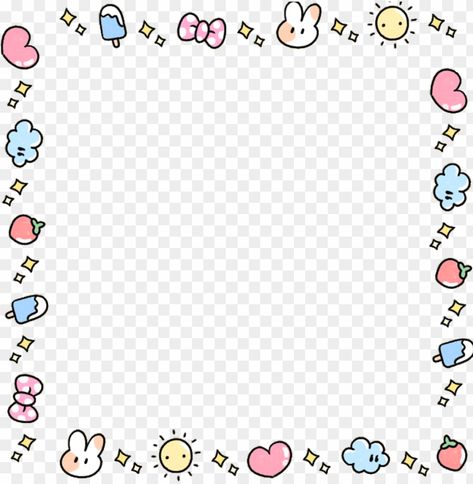 Kawaii, Border Design Transparent Background, Cute Frame Transparent Png, Cute Png For Edits, Transparent Png Cute, Kawaii Border Png, Kawaii Transparent Png, Kawaii Picture Frame, Kawaii Png Transparent