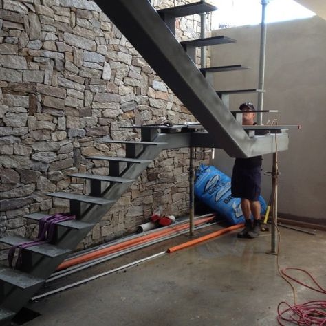 Fabrication Stairs Design, Fabrication Staircase Design, Steel Stairs Design Interiors, Steel Staircase Design Modern, Fabricated Staircase, Industrial Staircase Design, Stairs Dog House, Under Stairs Dog House, Steel Stairs Design