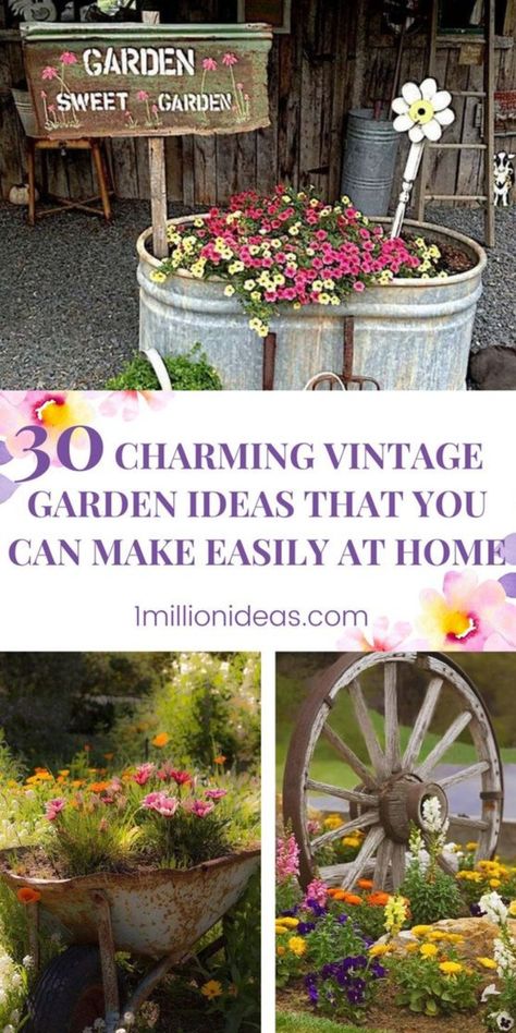 Vintage style is getting more and more preferred by many people these days as adding vintage elements to the backyard not only adds retro charm to the ambiance but also makes it unique, the atmosphere cozier, welcoming, and relaxing. That is the reason why in the post today, we want to introduce the 30 Charming Vintage Garden Ideas That You Can Make Easily At Home. Each design has its own style, material, and color that keeps you amazed. Vintage Landscaping Ideas, Rustic Outdoor Planter Ideas, Antique Outdoor Decor, Antique Yard Decor, Mini Rock Garden Ideas, Vintage Garden Ideas Rustic, Vintage Backyard Decor, Rustic Garden Decor Diy, Landscaping With Antiques