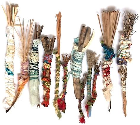 WRAPPED TEXTILES – BARBARA BRYN KLARE Contemporary Weaving, Handmade Brushes, Encaustic Art Techniques, Embroidery Sashiko, Wrapped Sticks, Sea Oats, Twig Art, Stick Art, Mixed Media Scrapbooking