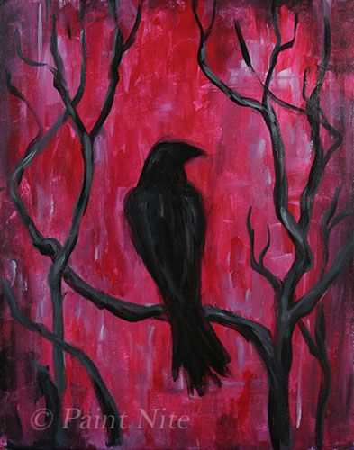 Kristina Elizabeth - "Raven in Red" Gothic Painting Ideas, Creepy Paintings, Crow Painting, Art Painting Canvas, Inspiration Painting, Cute Canvas Paintings, Canvas Painting Designs, Art Painting Gallery, Canvas Painting Diy