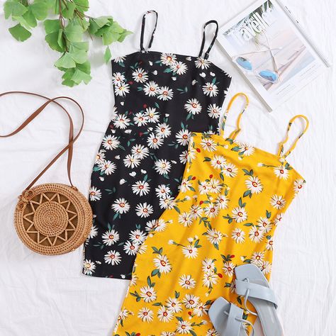 Clothes From Shein, Shein Clothes, Daisy Print Dress, Mix Match Outfits, Print Bodycon Dress, Cute Sleepwear, Matching Clothes, Tumblr Outfits, Printed Bodycon Dress