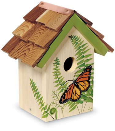 7011: Handpainted Monarch Birdhouse (Product Detail) Hand Painted Birdhouses, Charleston Gardens, Homemade Bird Houses, Bird Houses Ideas Diy, Butterfly Houses, Bird House Feeder, Bird House Plans, Birdhouse Designs, Bird House Kits