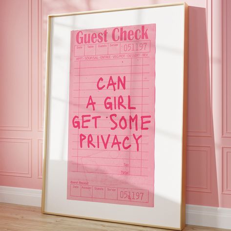 Girly Bathroom Art Print Poster Guest Check Can A Girl Get Print Pink Bathroom Wall Art Trendy Printable Art Pink Aesthetic Wall Art Poster Cute Prints For Bathroom, Girly Pink Bathroom, Pink Bathroom Wall Decor, Pink Air Bnb, Privacy Aesthetic, Pink Bathroom Ideas Decor, Bathroom Ideas Girly, Self Confidence Poster, Pink Aesthetic Bathroom