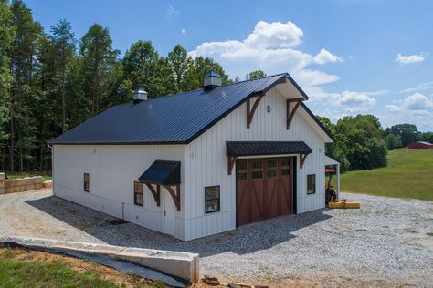 Pole Barn With Shop, Metal Garage Ideas Exterior, Sheds With Living Quarters, Morton Shop Buildings, Hobby Garage Buildings, 30x50 Shop Plans, Pole Barn Garage Doors, Metal Outbuilding Ideas, Farm Garage Ideas