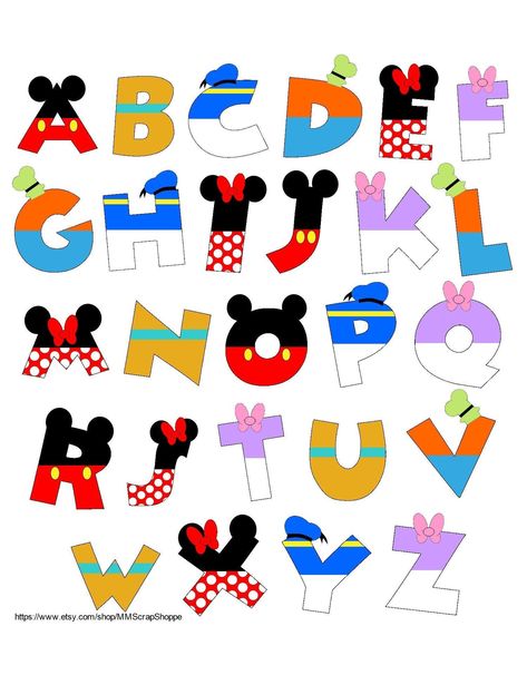 Mouse And Friends Alphabet Printable Letters image and visual related images Disney Letters To Characters, Disney Letters Printable, Character Alphabet Letters, Disney Painted Letters, Mickey Mouse Letters Alphabet, Minnie Mouse Letters Alphabet, Disney Letters Alphabet, Disney Alphabet Letters, Disney Characters Letters