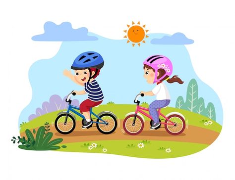 Ride Drawing, Bicycle Illustration, Bicycle Ride, Picture Composition, Bike Drawing, Bike Illustration, Ride Bicycle, Kids Bicycle, Kids Vector