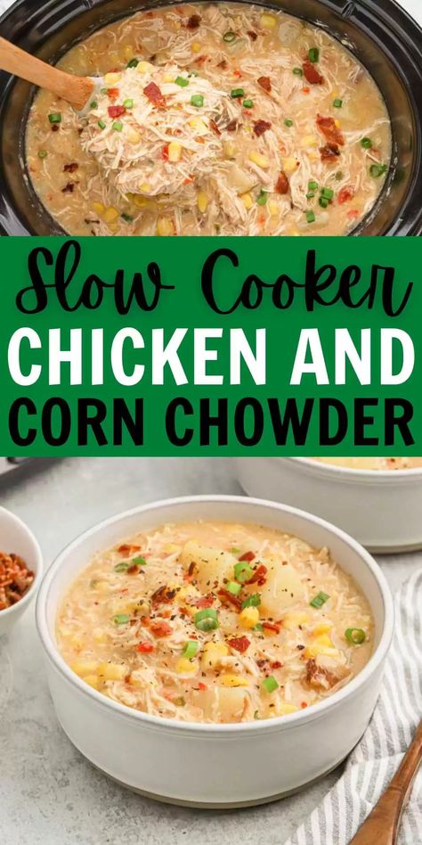 Crock pot chicken corn chowder recipe - easy chicken corn chowder Easy Chicken Corn Chowder, Crockpot Chicken Corn Chowder, Chowder Recipes Crockpot, Corn Chowder Crockpot, Chicken Corn Chowder Recipe, Chicken Corn Soup, Chicken Chowder, Chicken Corn Chowder, Easy Crockpot Dinners