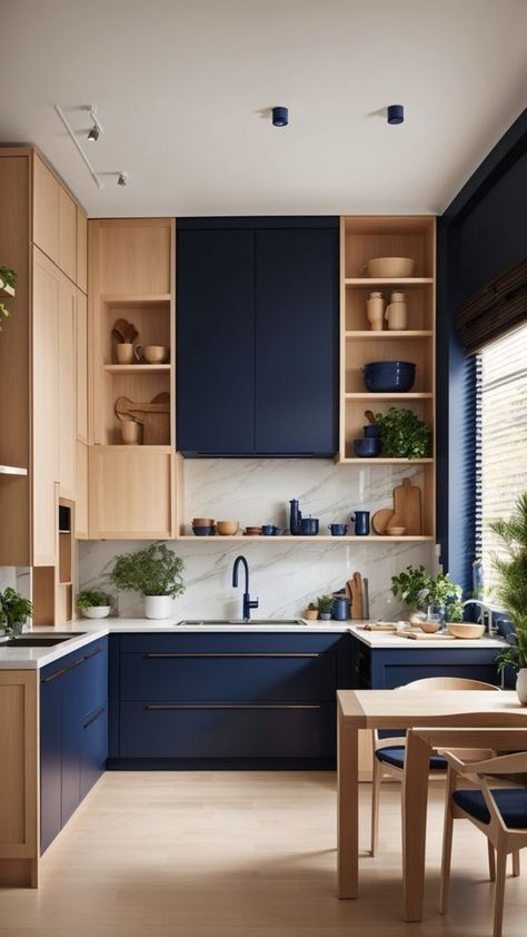 2024 Kitchen Trends, Coffee Corners, Another Year Around The Sun, Fluted Panels, Dark Blue Kitchens, Blue Kitchen Designs, Light Blue Kitchens, Stainless Steel Kitchen Cabinets, Steel Kitchen Cabinets