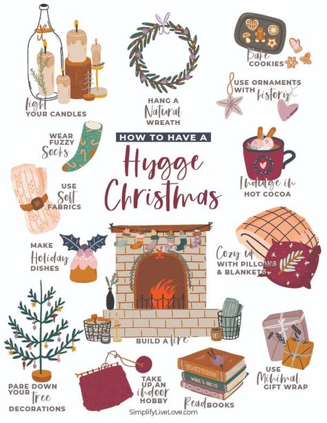 A Hygge Christmas is just want you need to simplify Christmas this year so you can focus on what matters! Here are sixteen things you can do this year to enjoy a comfy, cozy, content holiday at home plus a cute free printable too! #hygge #minimalchristmas #hyggechristmas #hyggelife Christmas Poster, Natal, Christmas Hygge, Winter Hygge, Hygge Christmas, Hygge Life, Christmas Iphone, Cosy Christmas, Christmas Feeling