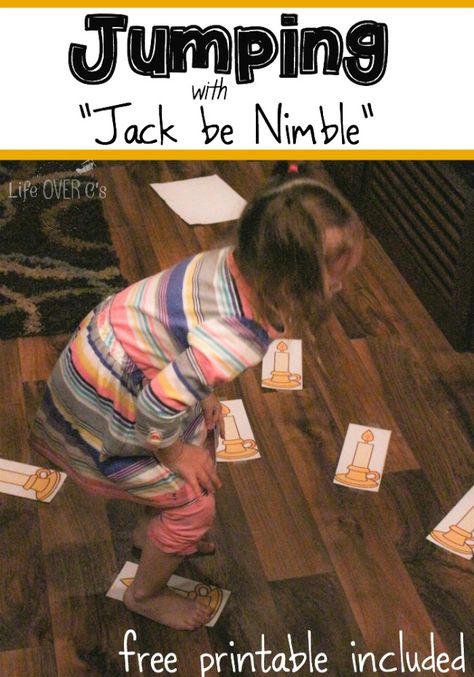 This nursery rhyme gross motor activity is quick to prepare and so much fun to do! My kids loved jumping over the candlesticks with the Jack be Nimble nursery rhyme. Nursery Rhymes Preschool Theme, Nursery Rhymes Preschool Activities, Nursery Rhyme Lessons, Nursery Rhymes Toddlers, Nursery Rhymes Preschool Crafts, Nursery Ryhmes, Jack Be Nimble, Rhyming Preschool, Nursery Rhyme Crafts