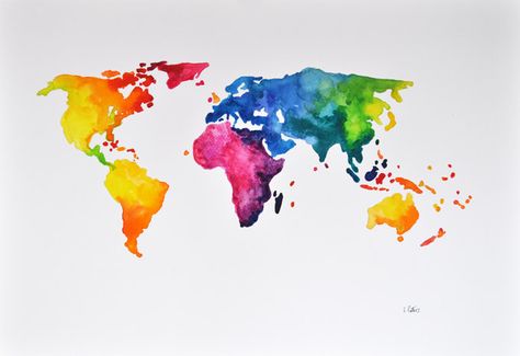 Why Going To College Far Away Was The Best Choice I Ever Made World Map Painting, Color World Map, Map Tattoos, Art Carte, World Map Art, Map Painting, Watercolor Paintings Easy, Watercolor Map, Map Art Print