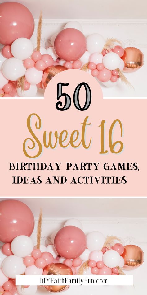 16 Birthday Party Game Ideas, Suprise 16 Birthday Ideas, Sweet 16 Craft Ideas, Games For A Sweet 16 Birthday Party, Sixteenth Birthday Party Games, Games For Sweet 16 Party Activities, Low Key Sweet 16 Birthday Ideas, Garden Party Birthday Sweet 16, Easy Sweet Sixteen Party Ideas