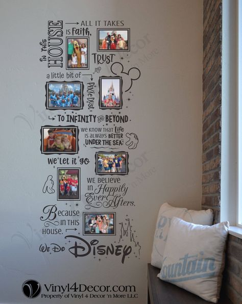 In this house We do Disney Photo Collage Wall Decal BC838 | Etsy Disney Photo Collage, Drawer Organisation, Deco Gamer, Casa Disney, Do It Yourself Decoration, Disney House, Deco Disney, Disney Room Decor, Disney Bedrooms