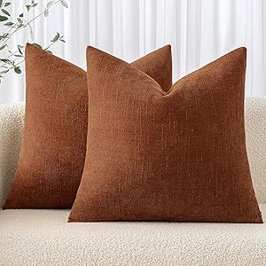 MIULEE Pack of 2 Decorative Throw Pillow Covers Soft Chenille Throw Pillows Solid Textured Fall Cushion Covers for Couch Sofa Bedroom Living Room 22x22 Inch, Dark Rust Brown Accent Pillows Bedroom, Red Pandas, Pandas, Sofa Bed Living Room, Bed Living Room, Chenille Throw Pillows, Chenille Throw, Farmhouse Pillow, Garden Pillows