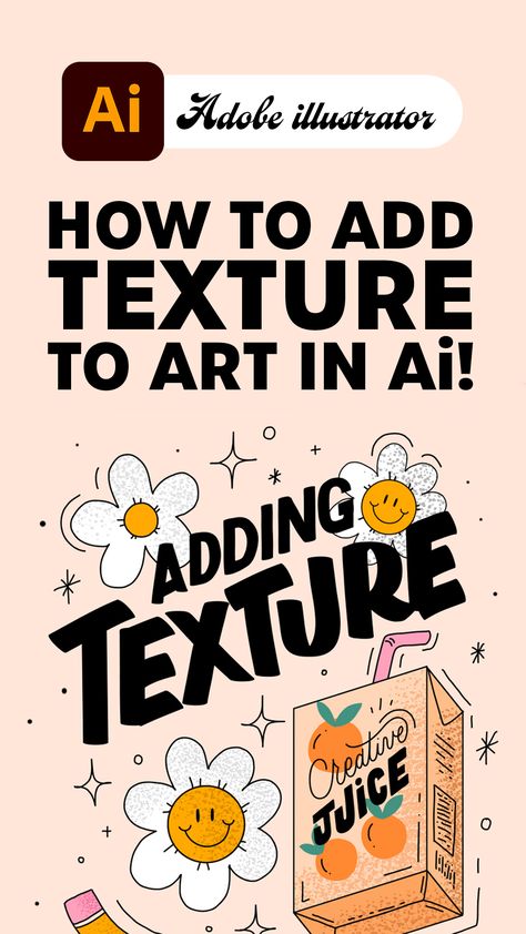 Learn how to add texture to you artwork or handlettering in Adobe Illustrator by creating a simple scatter brush! Illustrator Practice Ideas, Textured Vector Illustration, Flowers Adobe Illustrator, How To Draw In Adobe Illustrator, How To Make A Logo In Illustrator, Graphic Design With Illustration, Texture On Illustrator, Poster Illustrator Design, Fonts For Adobe Illustrator