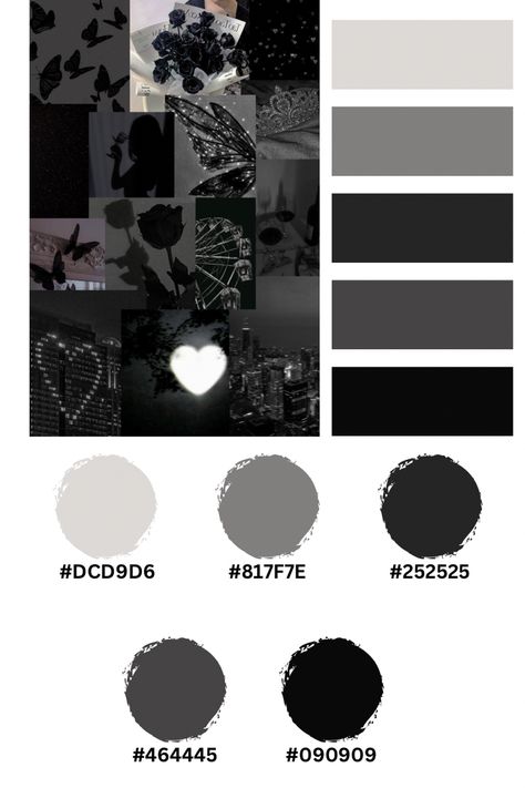 Dark Gray Colour Palette, Black Color Palette Hex Codes, Gothic Color Palette Hex Codes, Spooky Color Palette Hex Codes, Silver And Black Color Palette, Canva Color Combination Codes, Red Colour Palette Hex Codes, Canva Color Palette Codes Black, Black And White Palette Colour Schemes