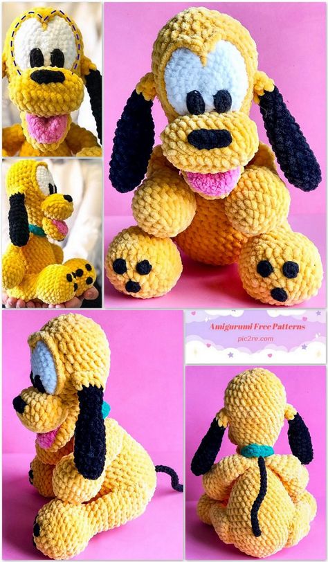 Amigurumi Dog Baby Pluto Free Pattern - Amigurumi Free Patterns Disney Crochet Patterns, Amigurumi Free Crochet Pattern, Crochet Clover, Amigurumi Minta, Crochet Dog Patterns, Easy Crochet Animals, Crocheted Toys, Crochet Disney, Crochet Dolls Free Patterns