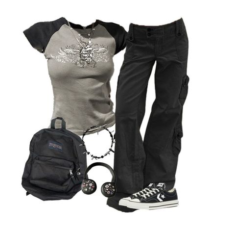 Fits Inspo For School, Emmiol Outfits Aesthetic, Outfit Boards Y2k, 2000s Tomboy Fashion, Emmiol Aesthetic, Emmiol Outfits, Y2k Outfits Women, Dark Y2k Outfits, Time Traveler Outfit