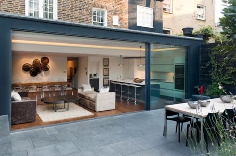 Flat Roof Extension, Lottery Win, Kitchen Diner Extension, House Extension Plans, Garden Room Extensions, Polished Concrete Flooring, Townhouse Interior, London Townhouse, Open Plan Kitchen Dining