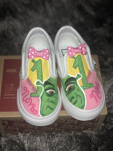 Shrek Shoes, Birthday Shoes, Shoe Ideas, Hand Painted Shoes, Second Birthday, Custom Hand Painted, Painted Shoes, Shrek, Vans Sneaker